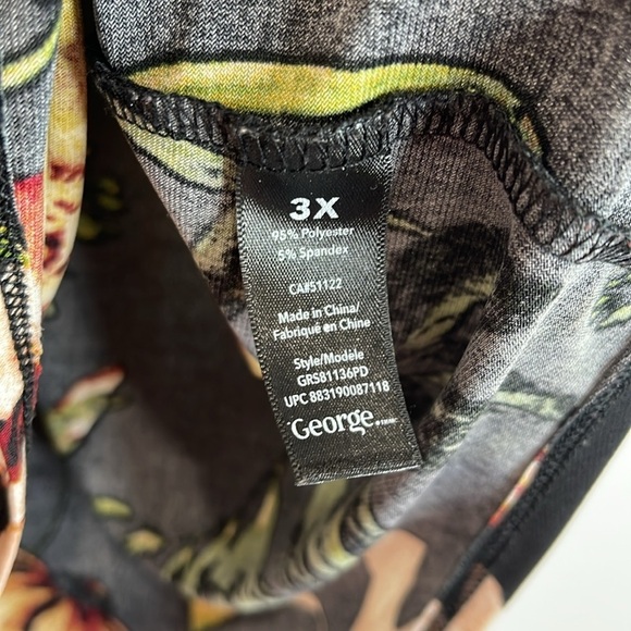 George Floral Print Short Raw Hem Sleeve V-Neck Top Stretch Plus Size 3X - Picture 10 of 13